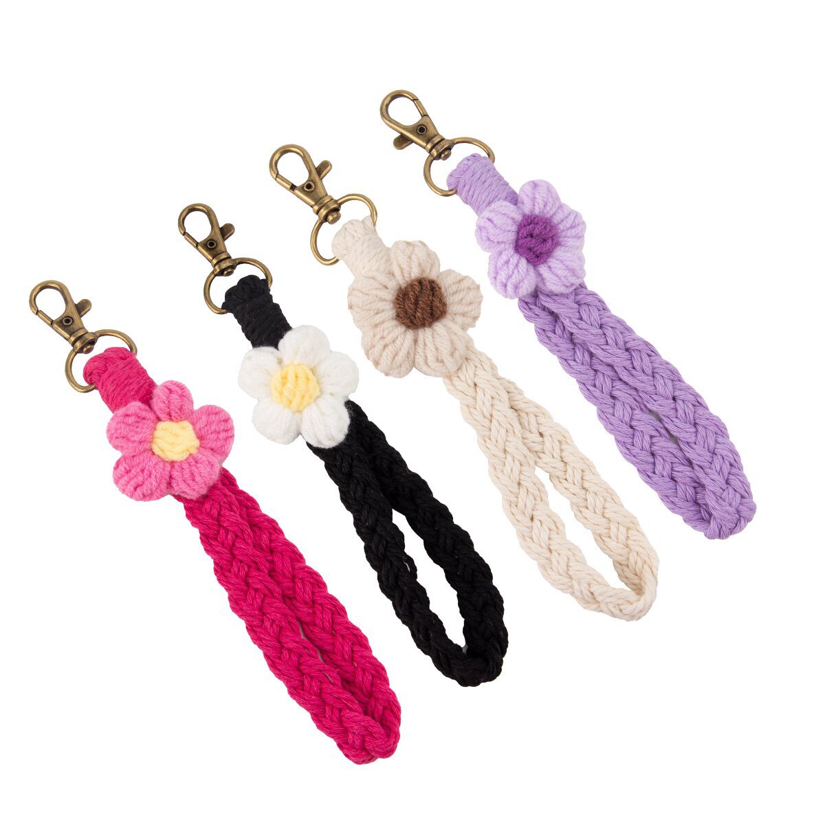 Wholesale Flower Handmade Woven Cotton Rope Keychains